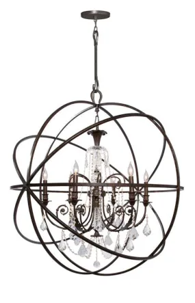 SOLARIS 6 LIGHT STRASS CRYSTAL SPHERE CHANDELIER, ENGLISH BRONZE