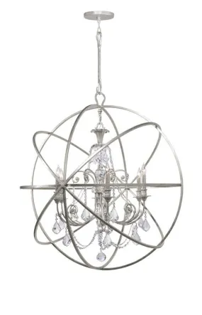 SOLARIS 6 LIGHT STRASS CRYSTAL SPHERE  CHANDELIER, SILVER