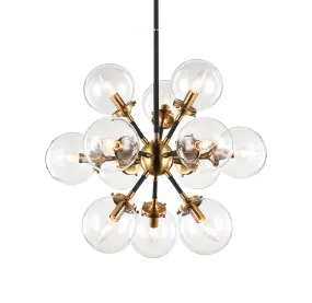 Soleil Aged Gold Brass with Black Rod 12 Light Round Chandelier