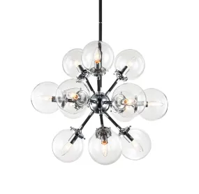 Soleil Chrome with Black Rod 12 Light Round Chandelier