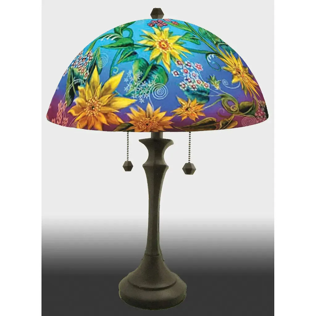 Sunflowers Reverse Hand Painted Glass Table or Floor Lamp by Jamie Barthel