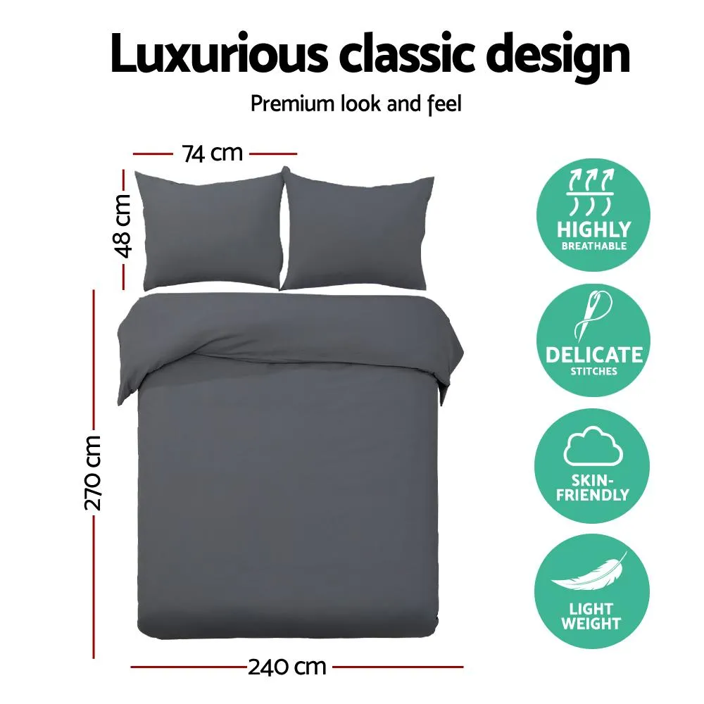 Super King Size Classic Quilt Cover Set - Charcoal