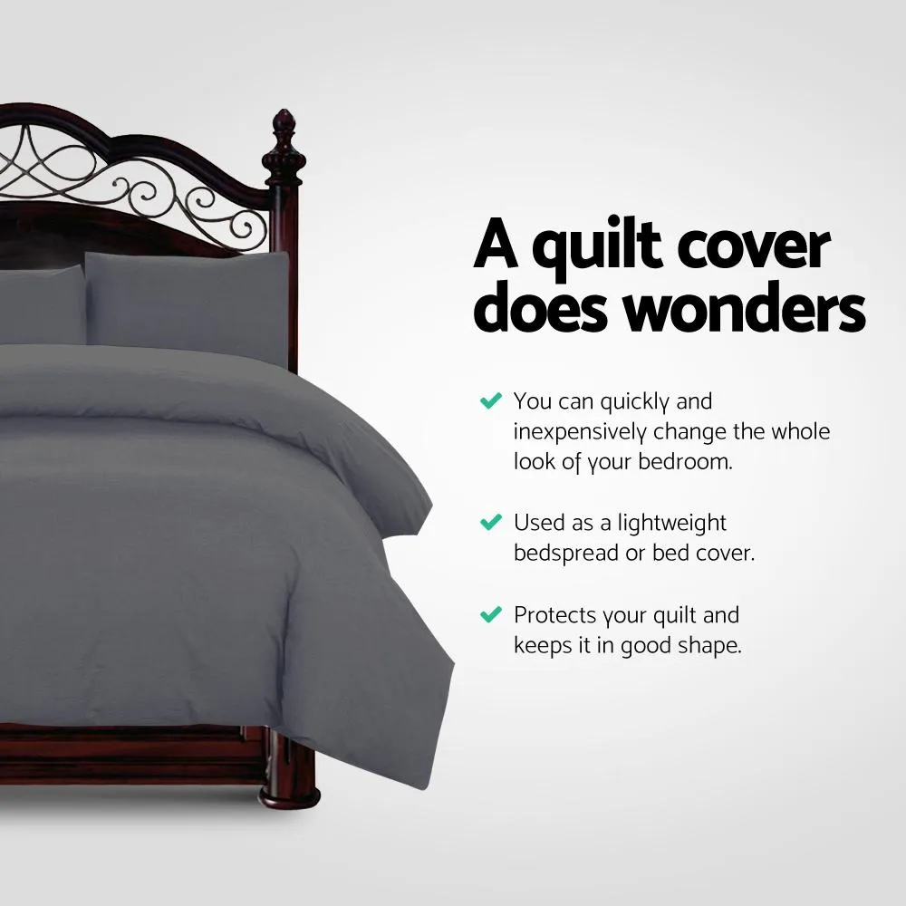 Super King Size Classic Quilt Cover Set - Charcoal