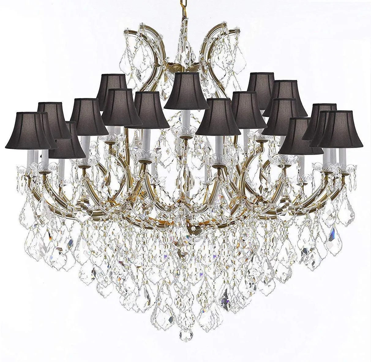 Swarovski Crystal Trimmed Chandelier Lighting Chandeliers H46" X W46" Dressed with Large, Luxe Crystals! - Great for The Foyer, Entry Way, Living Room, Family Room and More! w/Black Shades - A83-B90/BLACKSHADES/2MT/24 1SW