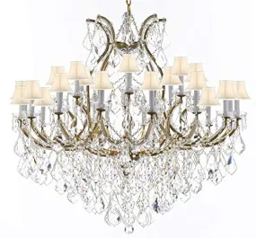 Swarovski Crystal Trimmed Chandelier Lighting Chandeliers H46" X W46" Dressed with Large, Luxe Crystals! - Great for The Foyer, Entry Way, Living Room, Family Room and More! w/White Shades - A83-B90/WHITESHADES/2MT/24 1SW