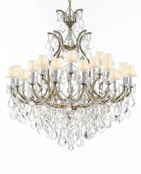 Swarovski Crystal Trimmed Chandelier Lighting Chandeliers H52" X W46" Dressed with Large, Luxe Crystals - Great for the Foyer, Entry Way, Living Room, Family Room and More w/White Shades - A83-B90/WHITESHADES/52/2MT/24 1SW