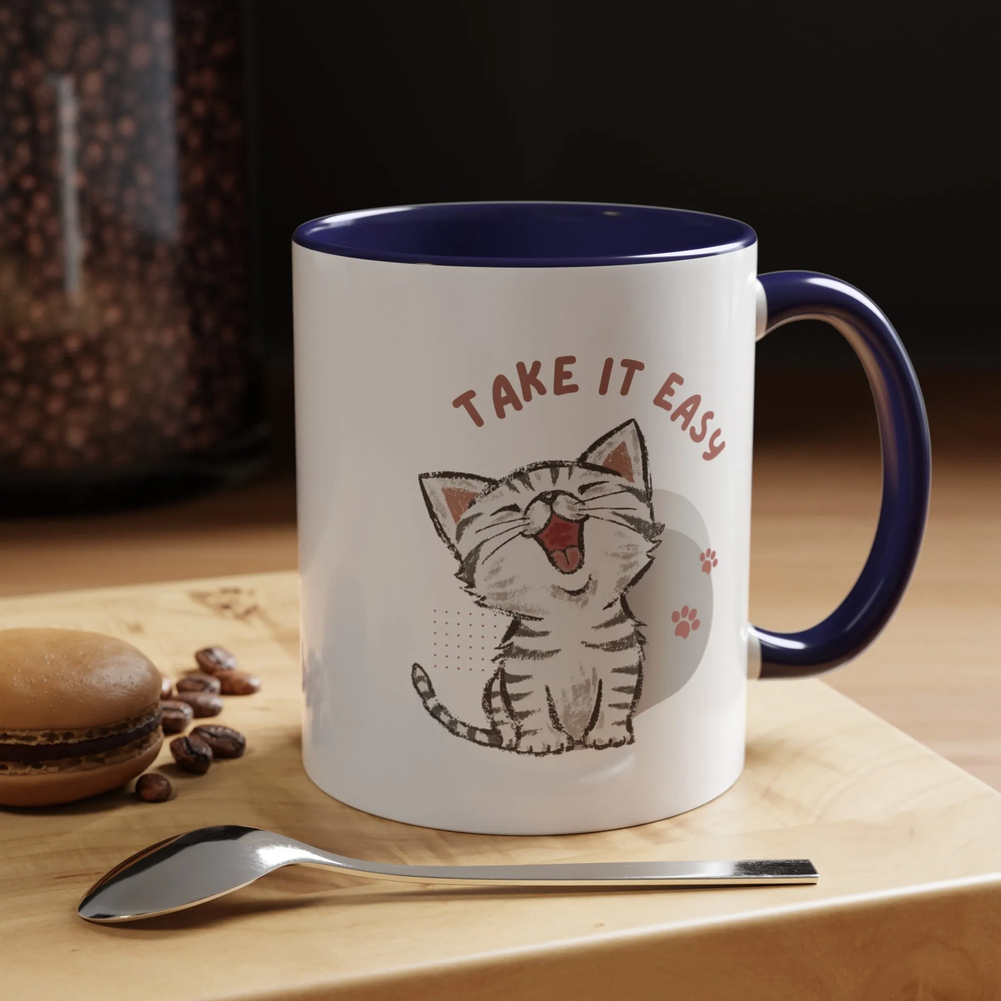 Take it Easy with Cute Cat on Classic Ceramic Coffee Mug, 11oz Multi Colors for Cat Lovers