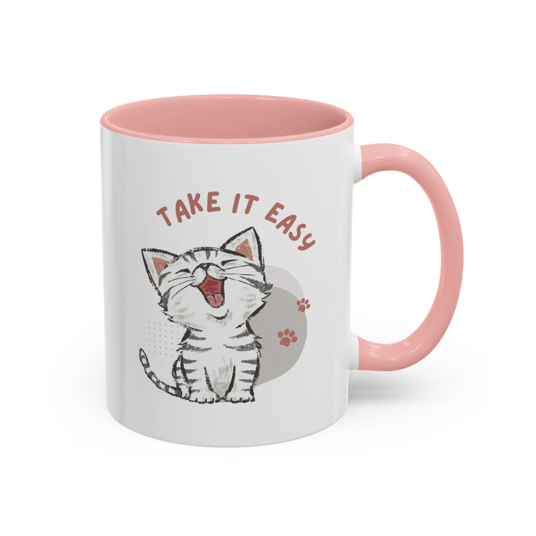 Take it Easy with Cute Cat on Classic Ceramic Coffee Mug, 11oz Multi Colors for Cat Lovers