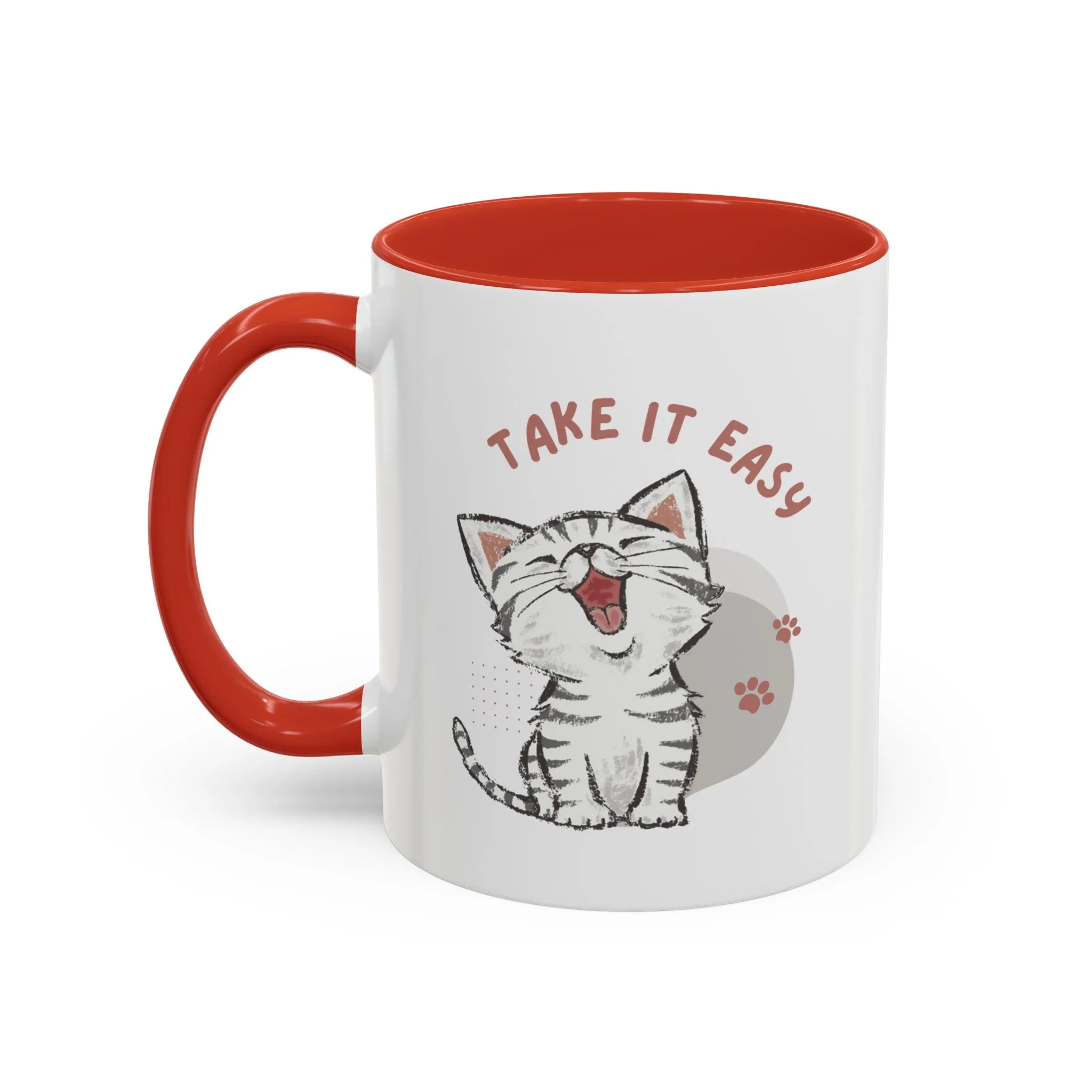 Take it Easy with Cute Cat on Classic Ceramic Coffee Mug, 11oz Multi Colors for Cat Lovers