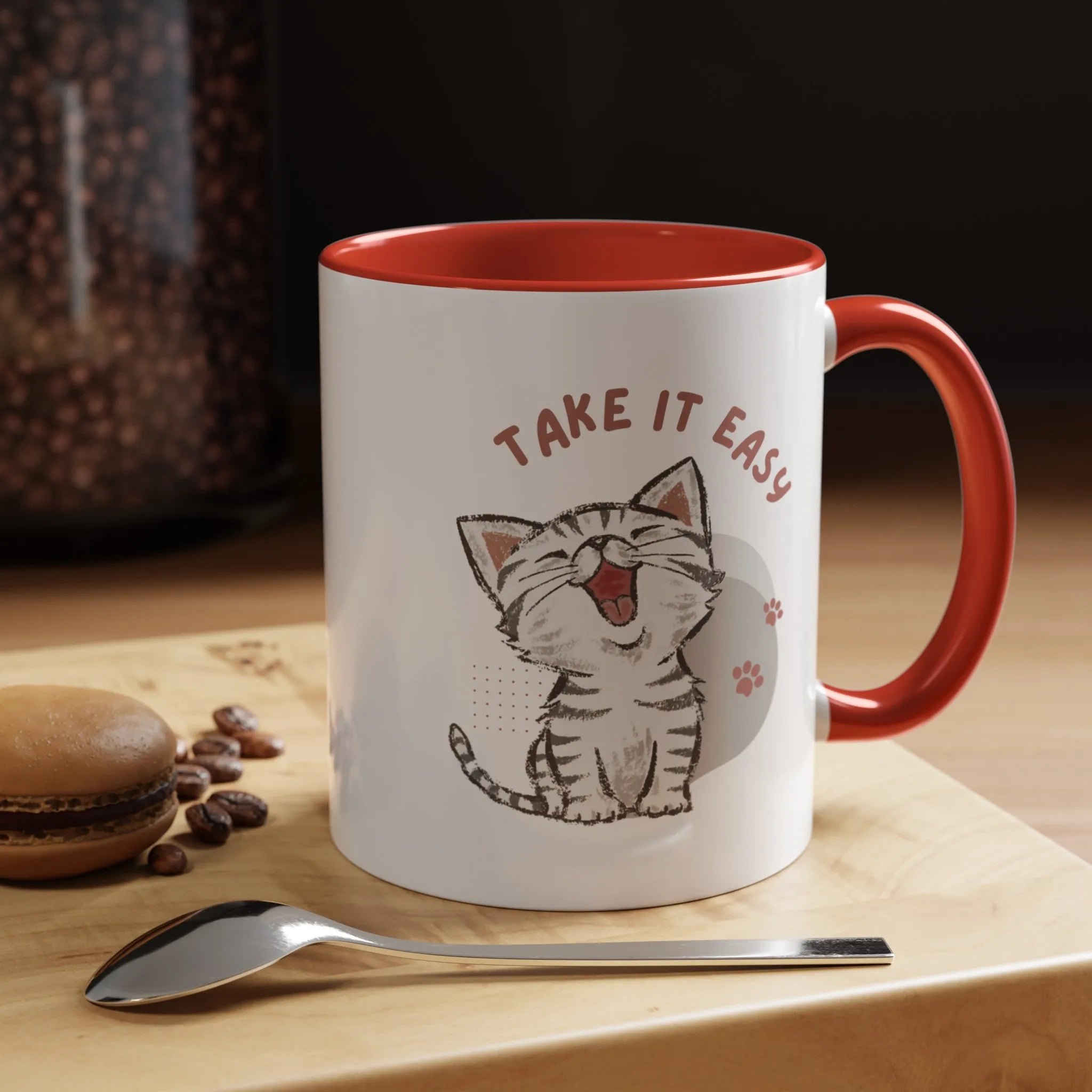 Take it Easy with Cute Cat on Classic Ceramic Coffee Mug, 11oz Multi Colors for Cat Lovers