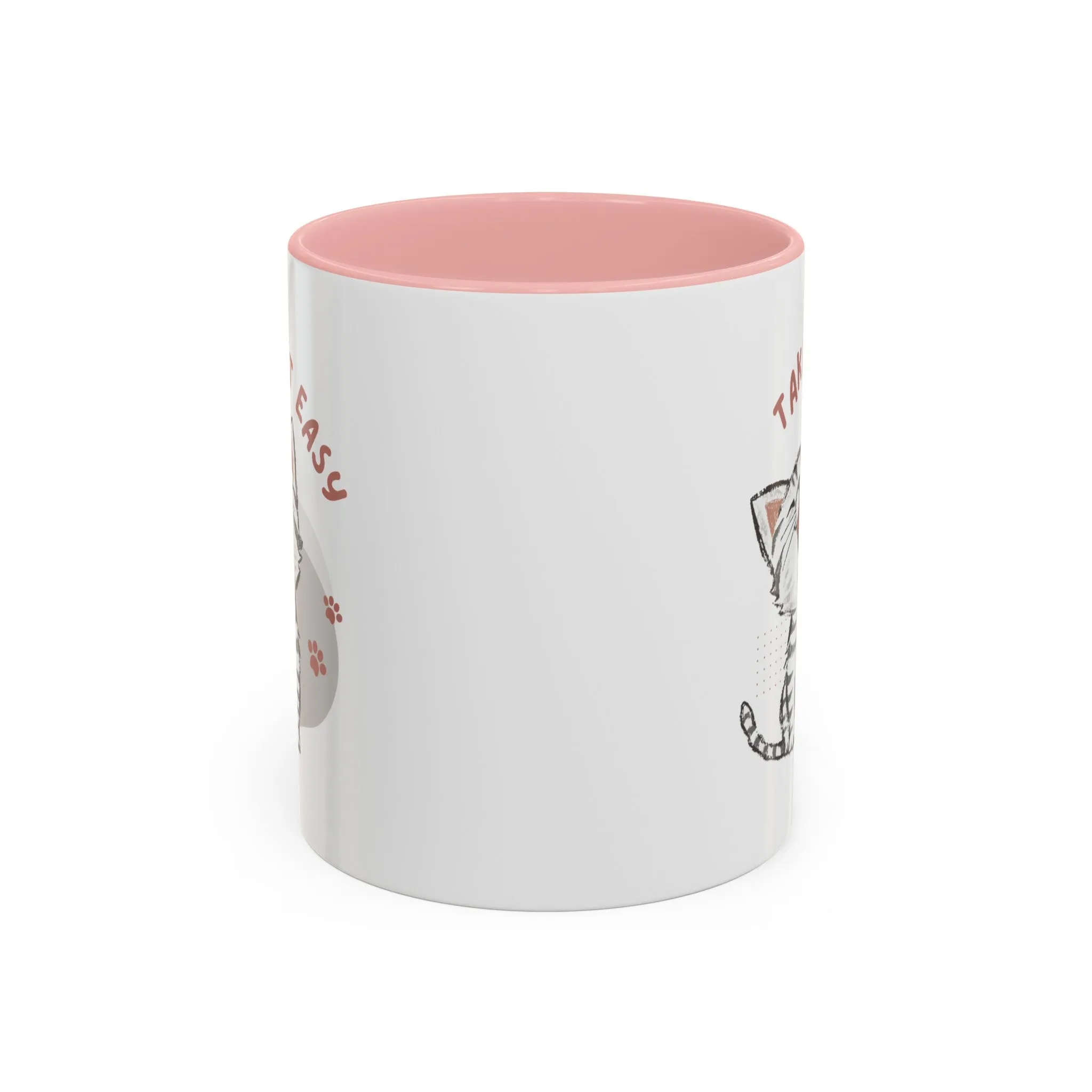 Take it Easy with Cute Cat on Classic Ceramic Coffee Mug, 11oz Multi Colors for Cat Lovers