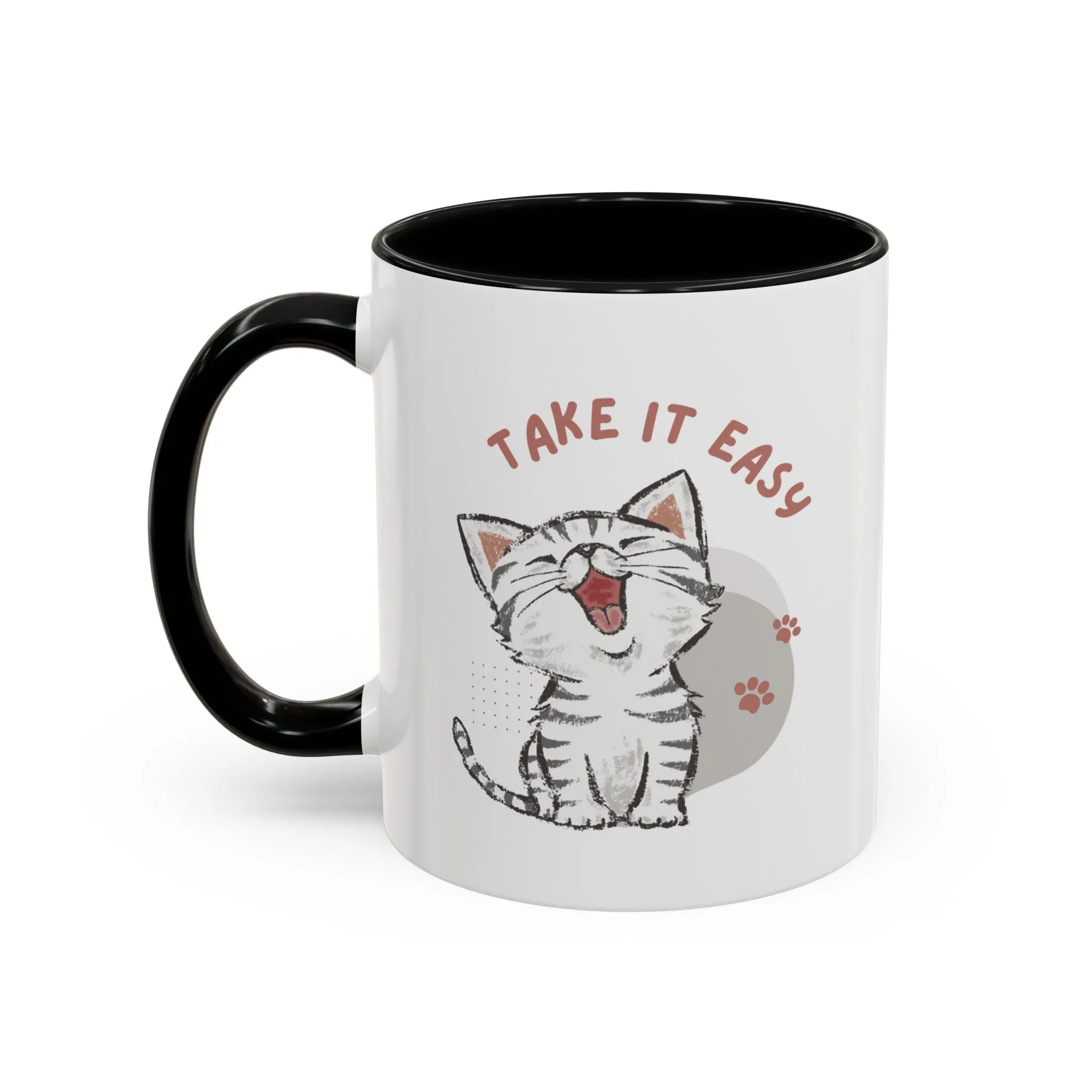 Take it Easy with Cute Cat on Classic Ceramic Coffee Mug, 11oz Multi Colors for Cat Lovers