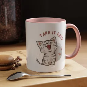 Take it Easy with Cute Cat on Classic Ceramic Coffee Mug, 11oz Multi Colors for Cat Lovers