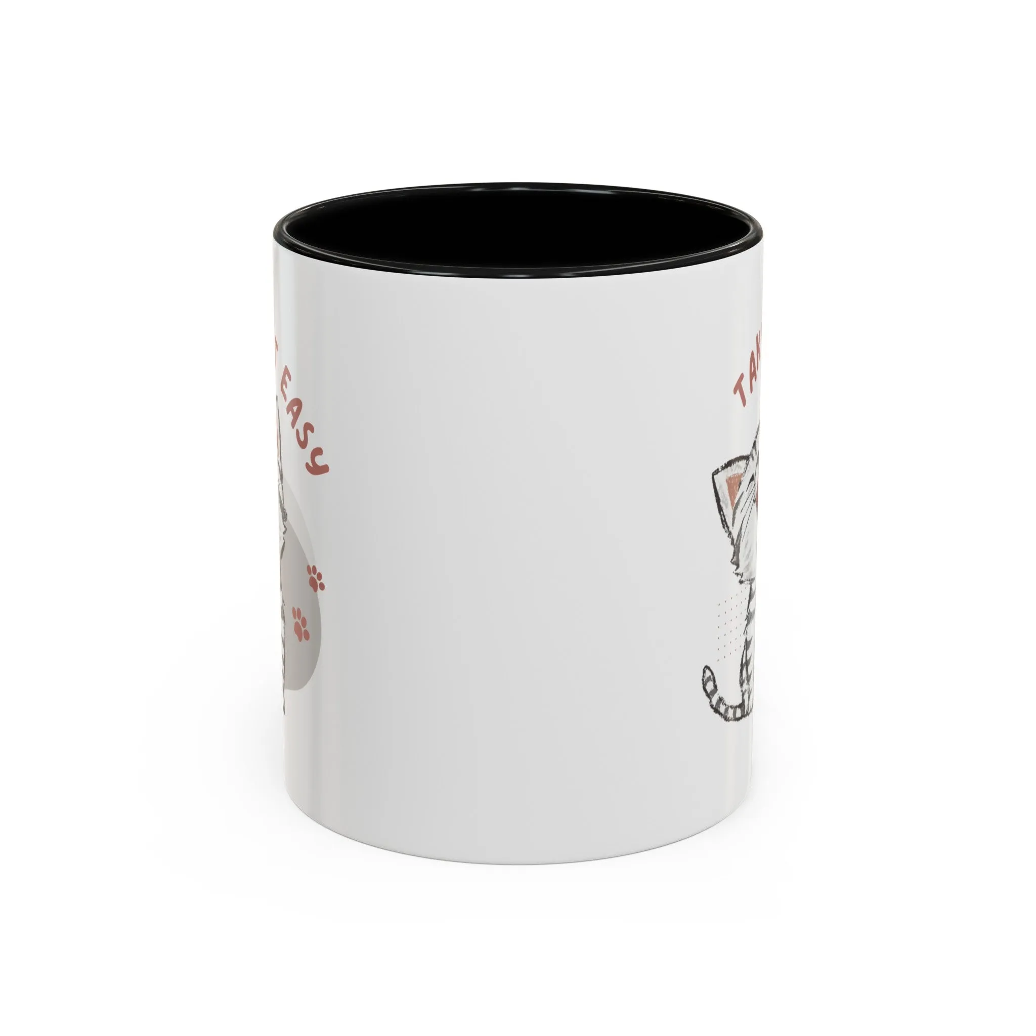 Take it Easy with Cute Cat on Classic Ceramic Coffee Mug, 11oz Multi Colors for Cat Lovers