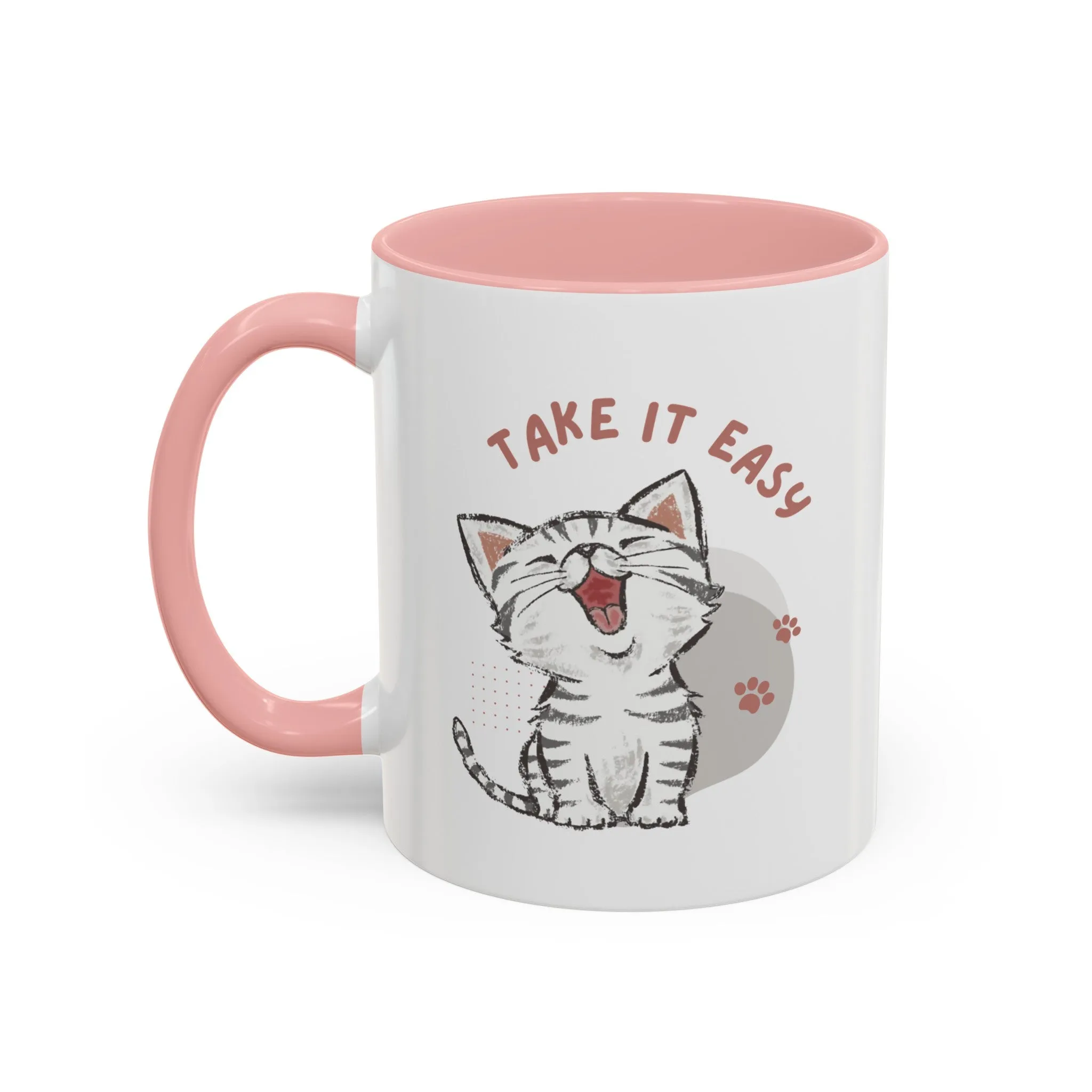 Take it Easy with Cute Cat on Classic Ceramic Coffee Mug, 11oz Multi Colors for Cat Lovers