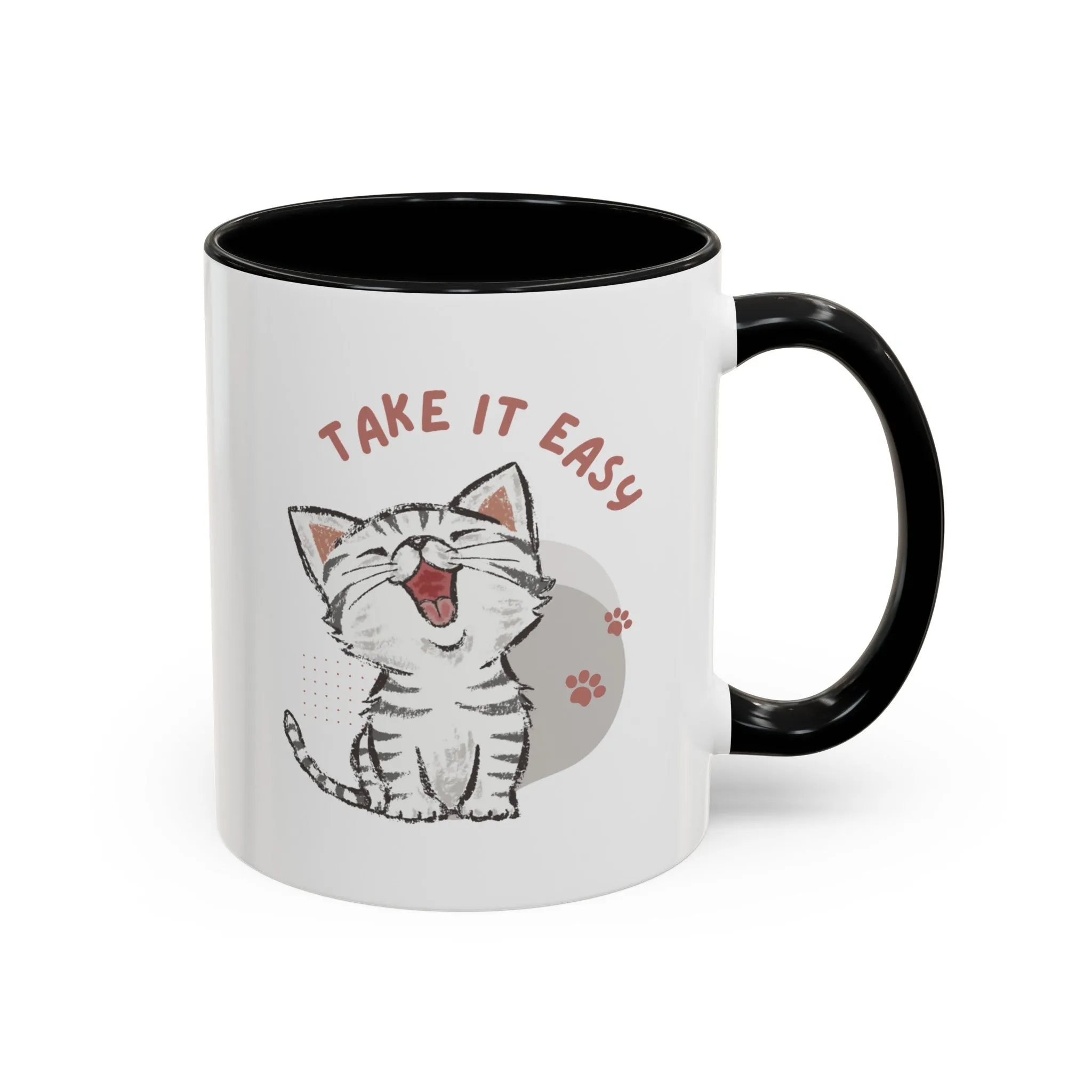 Take it Easy with Cute Cat on Classic Ceramic Coffee Mug, 11oz Multi Colors for Cat Lovers