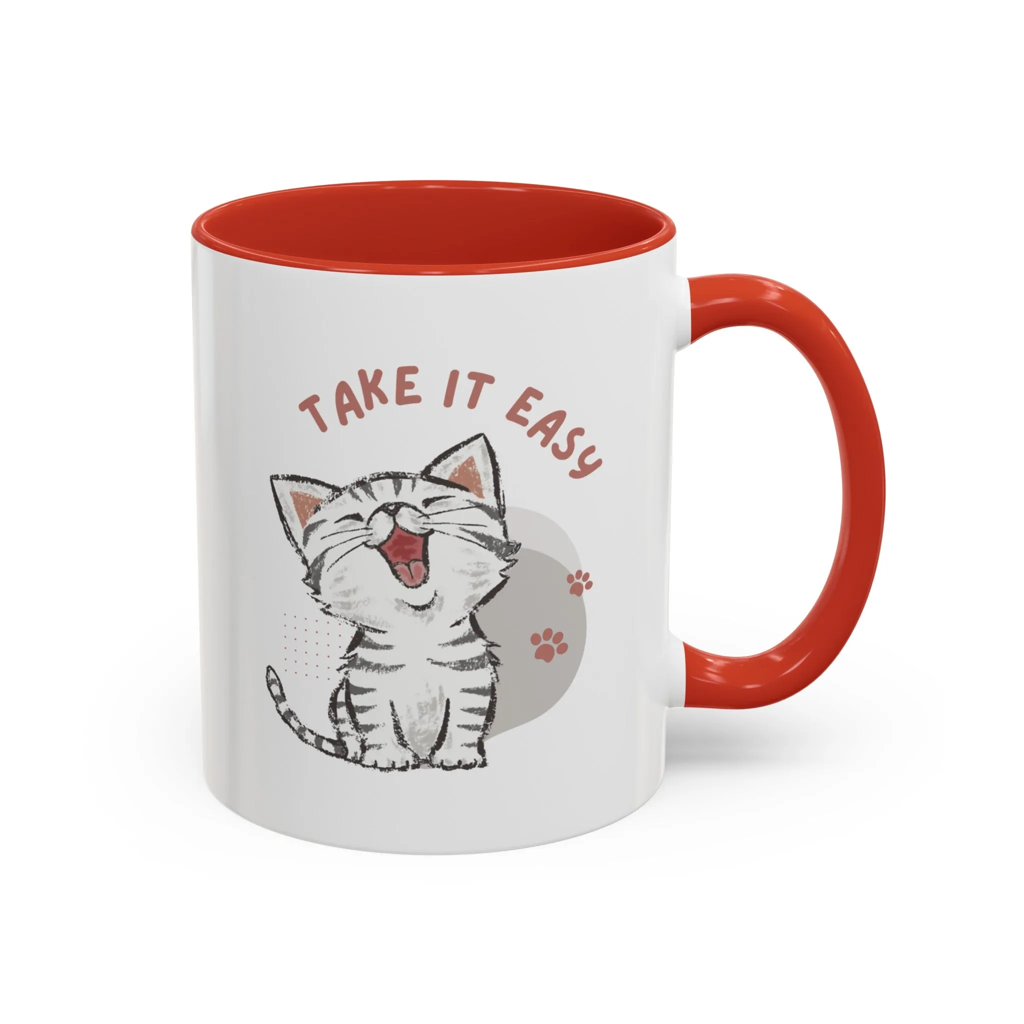 Take it Easy with Cute Cat on Classic Ceramic Coffee Mug, 11oz Multi Colors for Cat Lovers