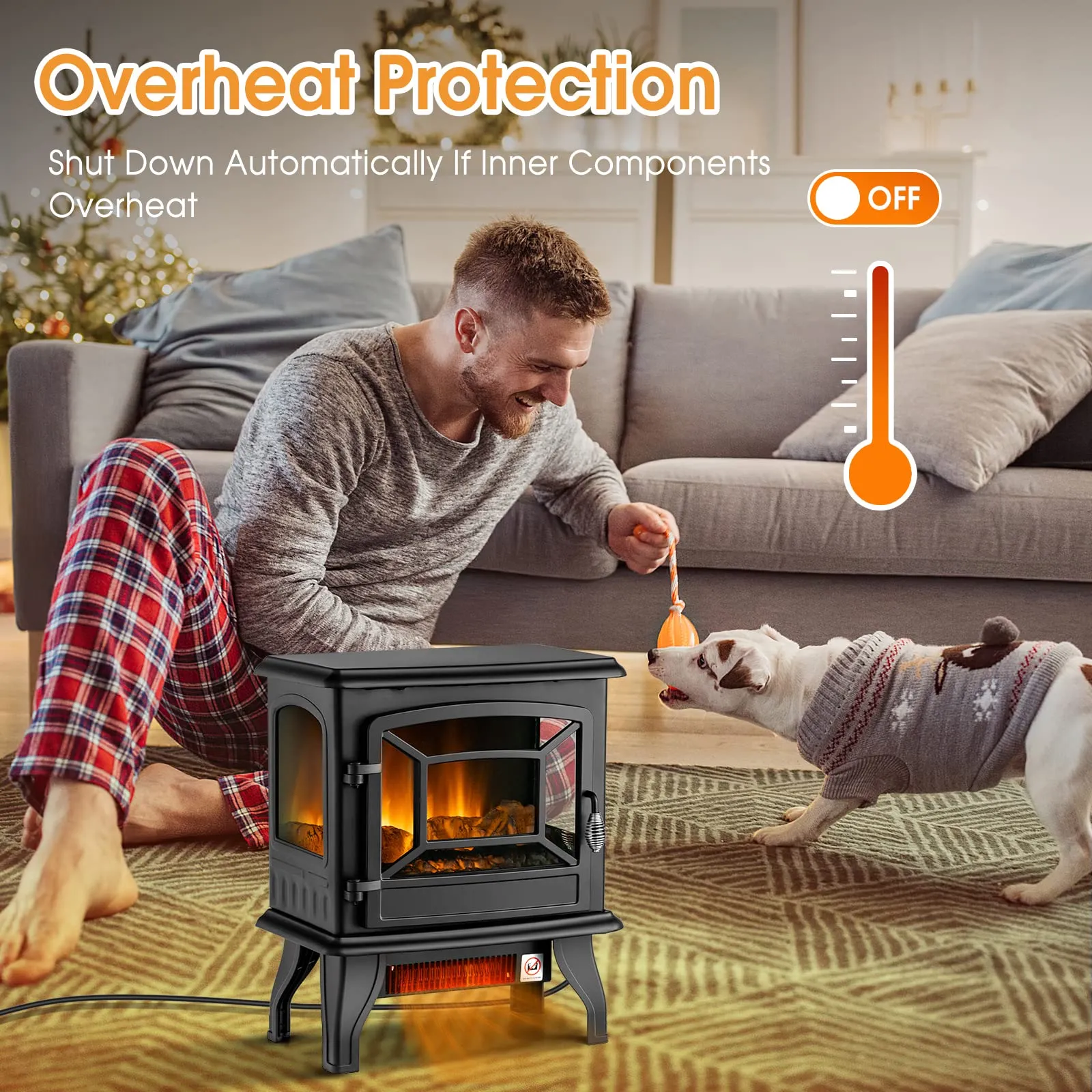 Tangkula 20 Inches Freestanding Fireplace Infrared Heater with Adjustable Thermostat and Realistic Flame Effect 1400W Indoor Space Heater