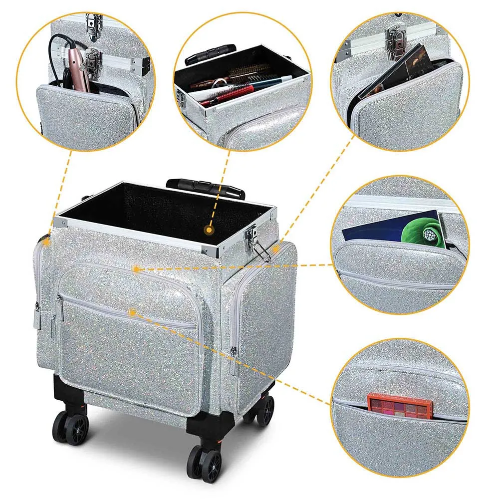 TheLAShop 3 in 1 Rolling Makeup Case Glitter Artist Hairstylist Case