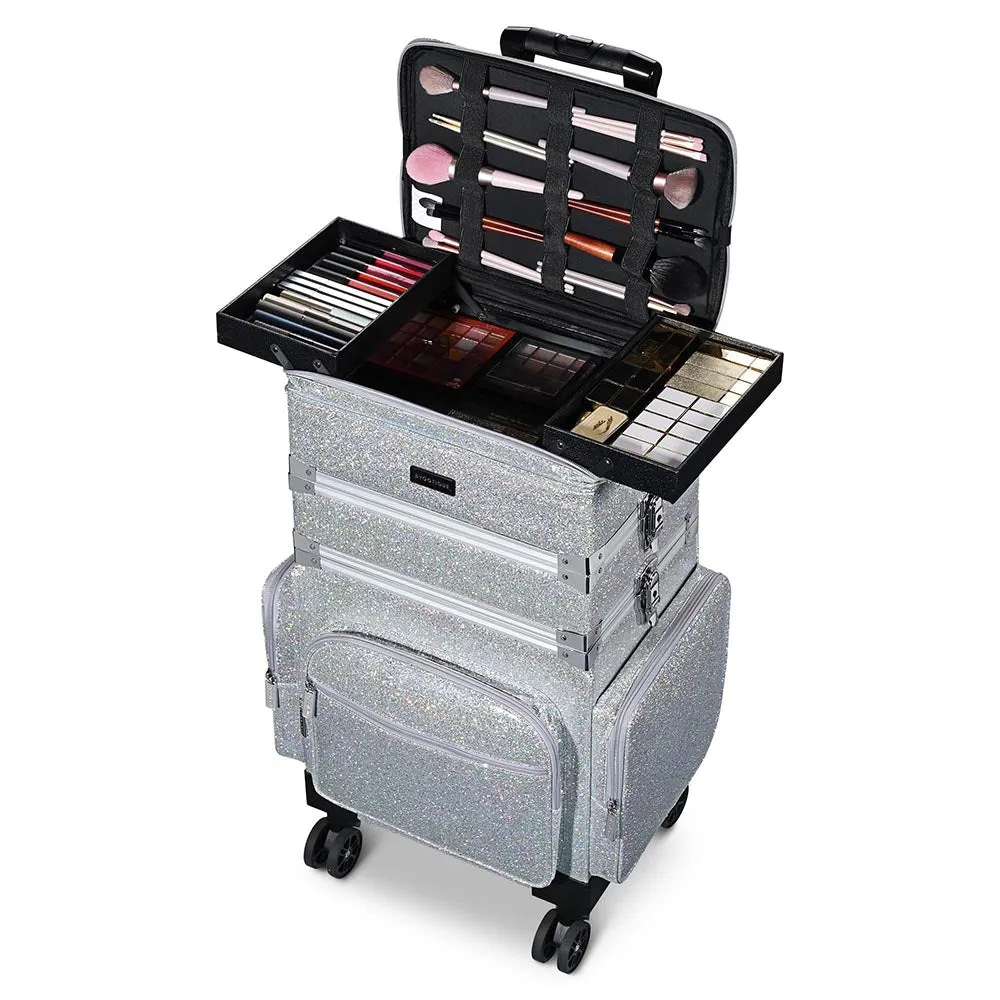 TheLAShop 3 in 1 Rolling Makeup Case Glitter Artist Hairstylist Case