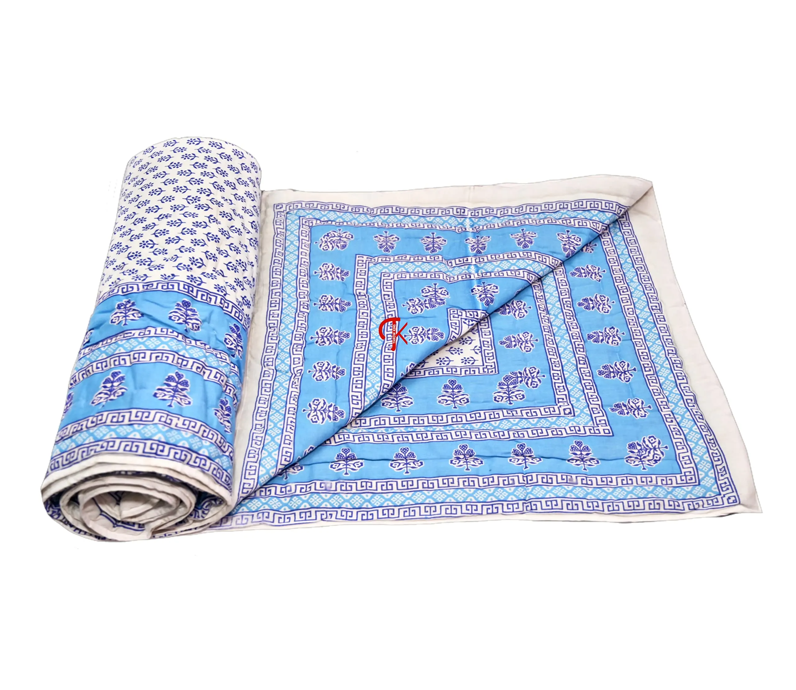 THROW KING Single Bed (Revesible) Rajasthani Organic Cotton Jaipuri Rajai/Razai Blanket Ac Quilt Soft/Cozy Light Weight Rajasthani Traditional Comforter/Dohar/Razai (Blue Pack of-2)