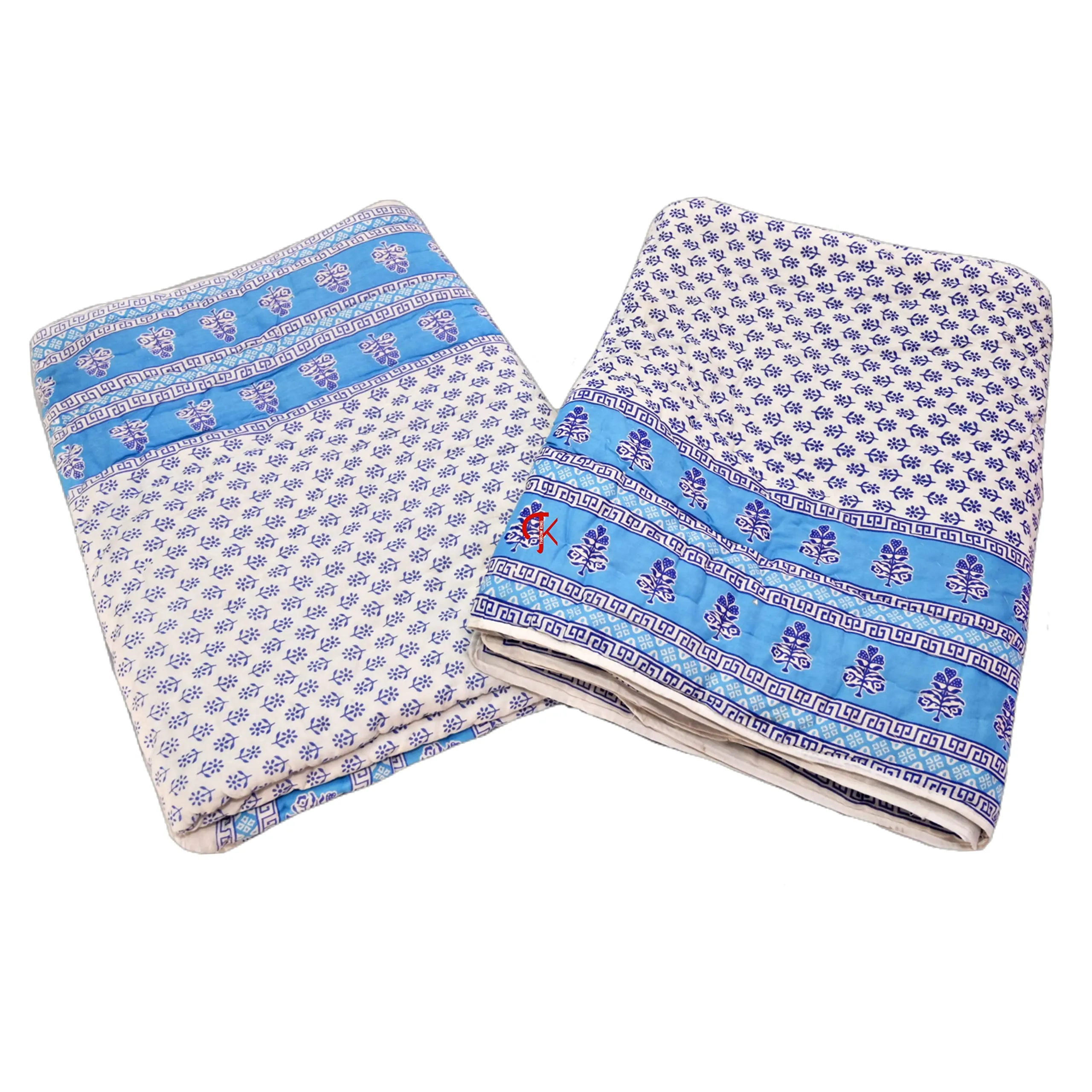 THROW KING Single Bed (Revesible) Rajasthani Organic Cotton Jaipuri Rajai/Razai Blanket Ac Quilt Soft/Cozy Light Weight Rajasthani Traditional Comforter/Dohar/Razai (Blue Pack of-2)