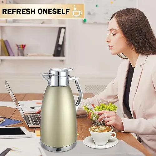 Tioncy 4 Pcs 78 oz Thermal Coffee Carafe Stainless Steel Insulated Carafe Double Wall Thermal Coffee Pot with 4 Brushes Thermal Flask for Keeping 12 Hours Hot 24 Hours Cold (Matte Silver, Khaki Gold)