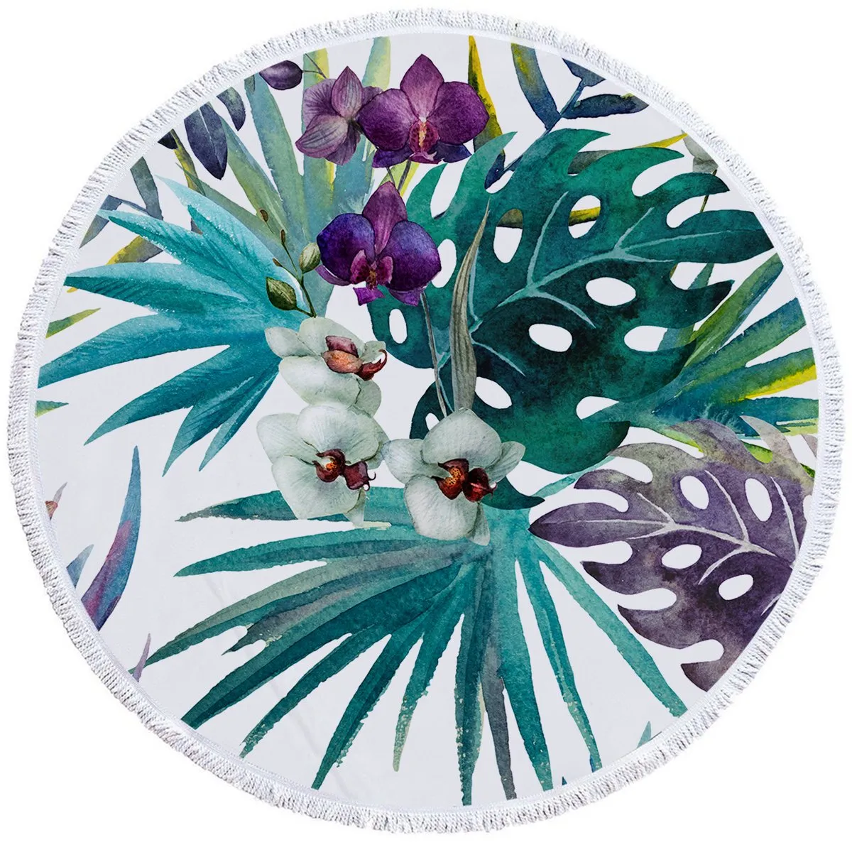 Tropical Orchids Round Beach Towel