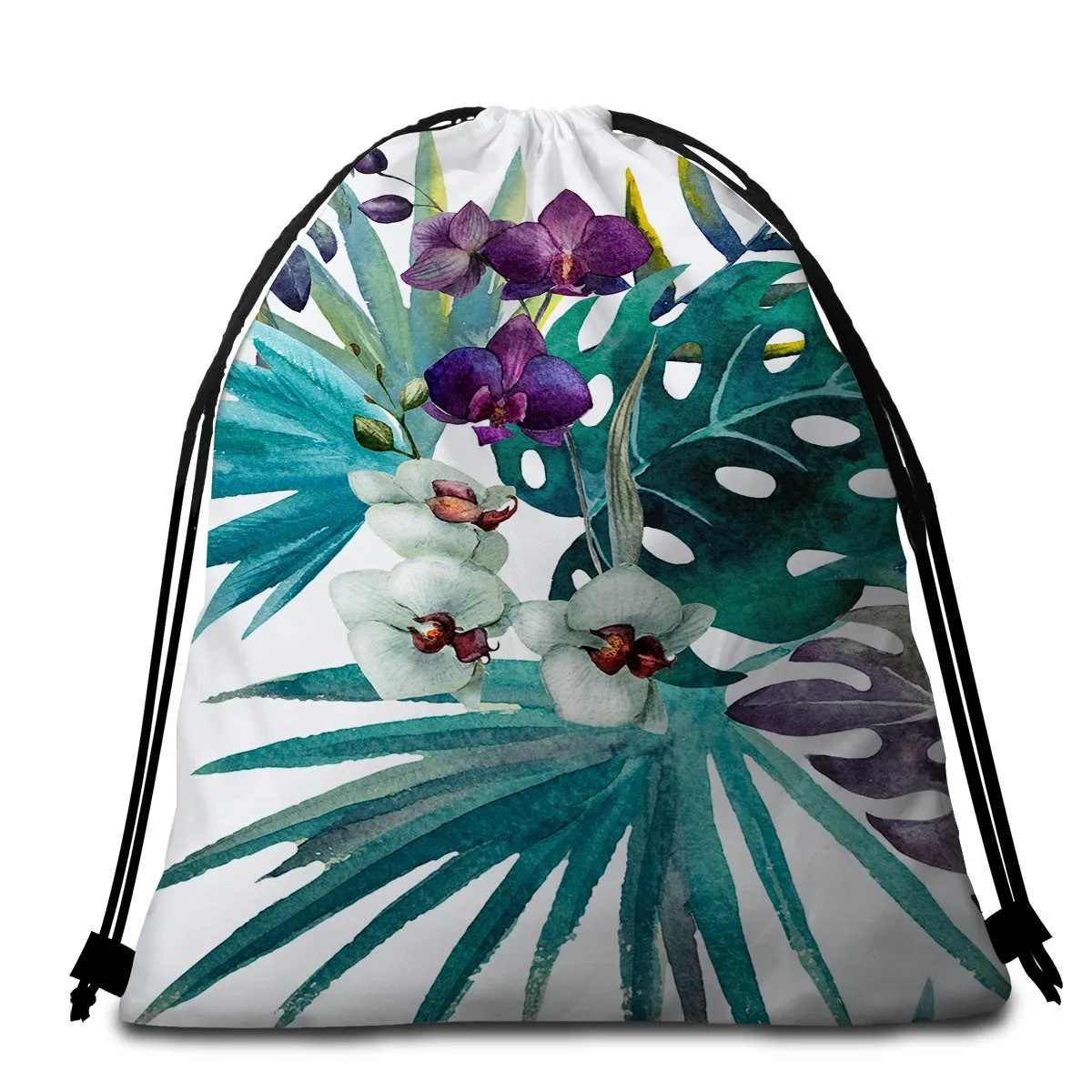 Tropical Orchids Round Beach Towel