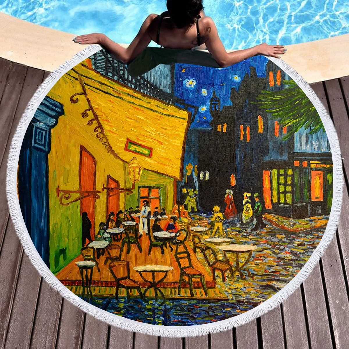 Van Gogh's Cafe Terrace Round Beach Towel