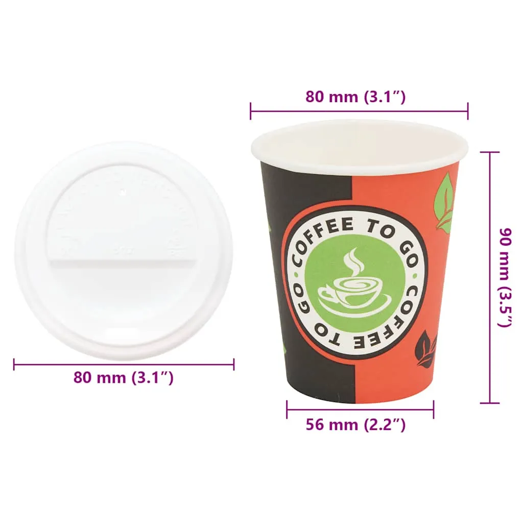 vidaXL Paper Coffee Cups with Lids 1000 pcs 8oz 240ml