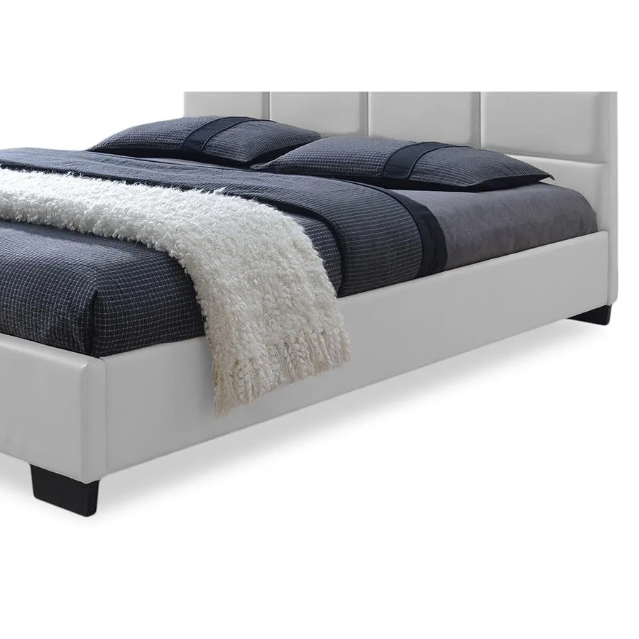 Vivaldi | White Faux Leather Padded Platform Base Queen Size Bed Frame