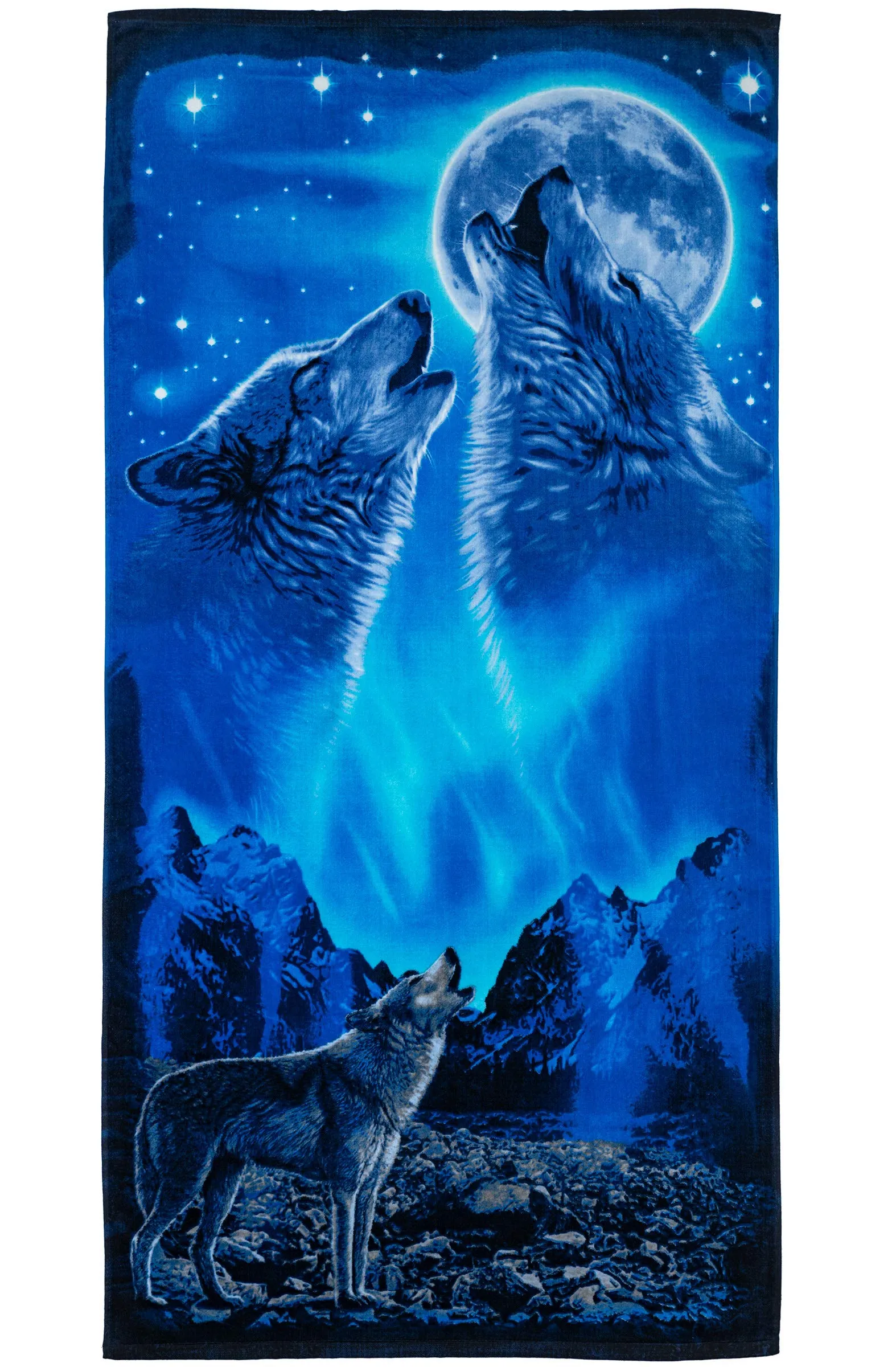 Wolves Howling Moon Cotton Beach Towel