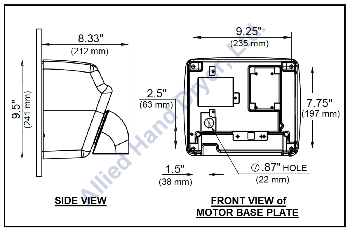 WORLD DRYER® DA5-973 Model A Series Hand Dryer - Brushed Stainless Steel Push Button Surface-Mounted