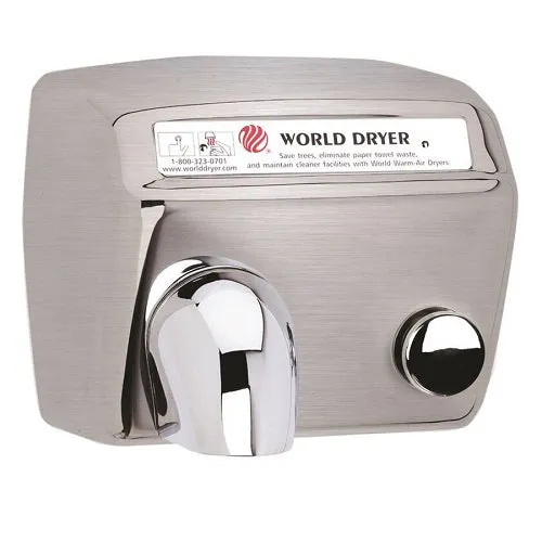 WORLD DRYER® DA5-973 Model A Series Hand Dryer - Brushed Stainless Steel Push Button Surface-Mounted