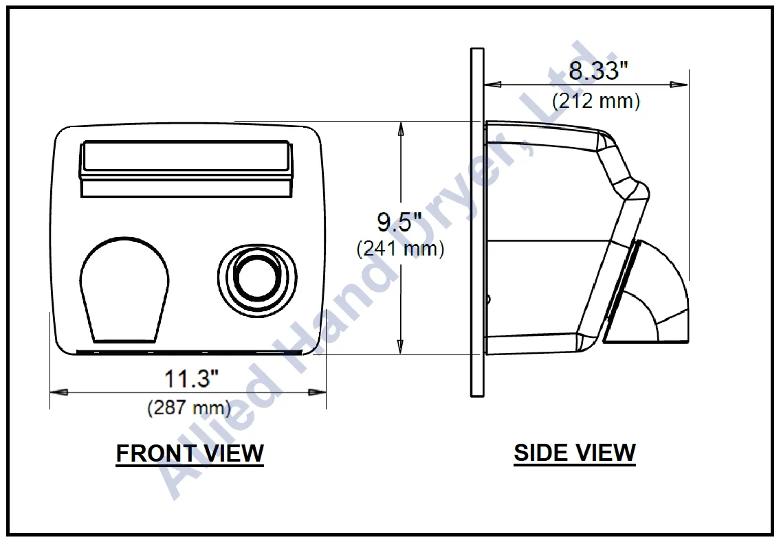 WORLD DRYER® DA5-973 Model A Series Hand Dryer - Brushed Stainless Steel Push Button Surface-Mounted