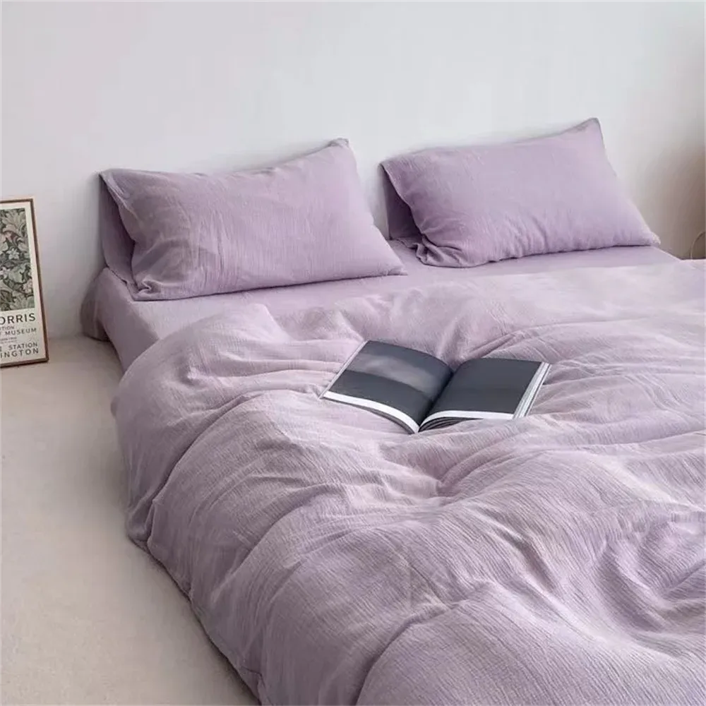 Yeknu French Girls Pure Bedding Set Soft Washed Cotton Bed Sheet Quilt Cover Set Pillowcase Bed Linens Handmade Embroidery Bedding Set