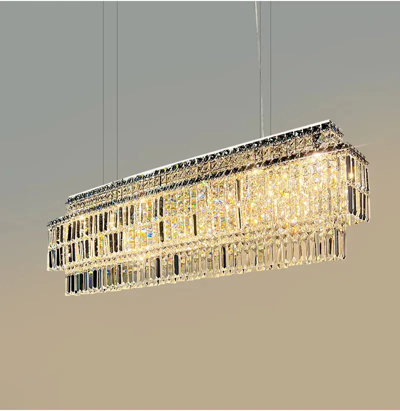 YLK Ageese - Modern Gold/Chrome Chandelier Rectangle Crystal Light