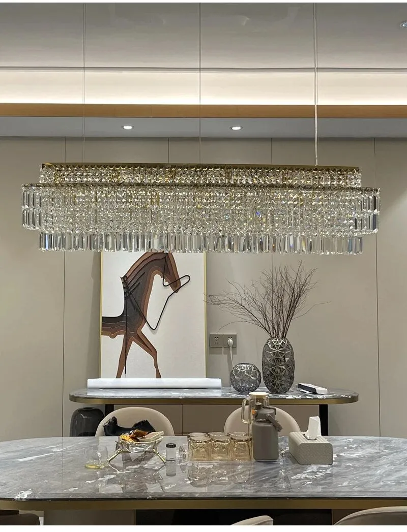 YLK Ageese - Modern Gold/Chrome Chandelier Rectangle Crystal Light