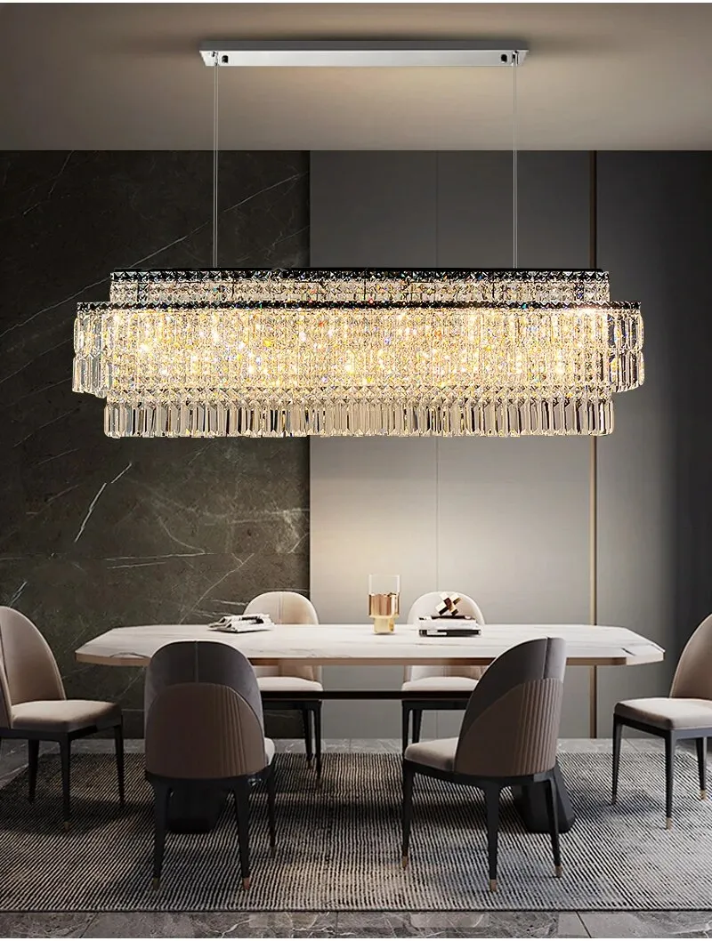 YLK Ageese - Modern Gold/Chrome Chandelier Rectangle Crystal Light