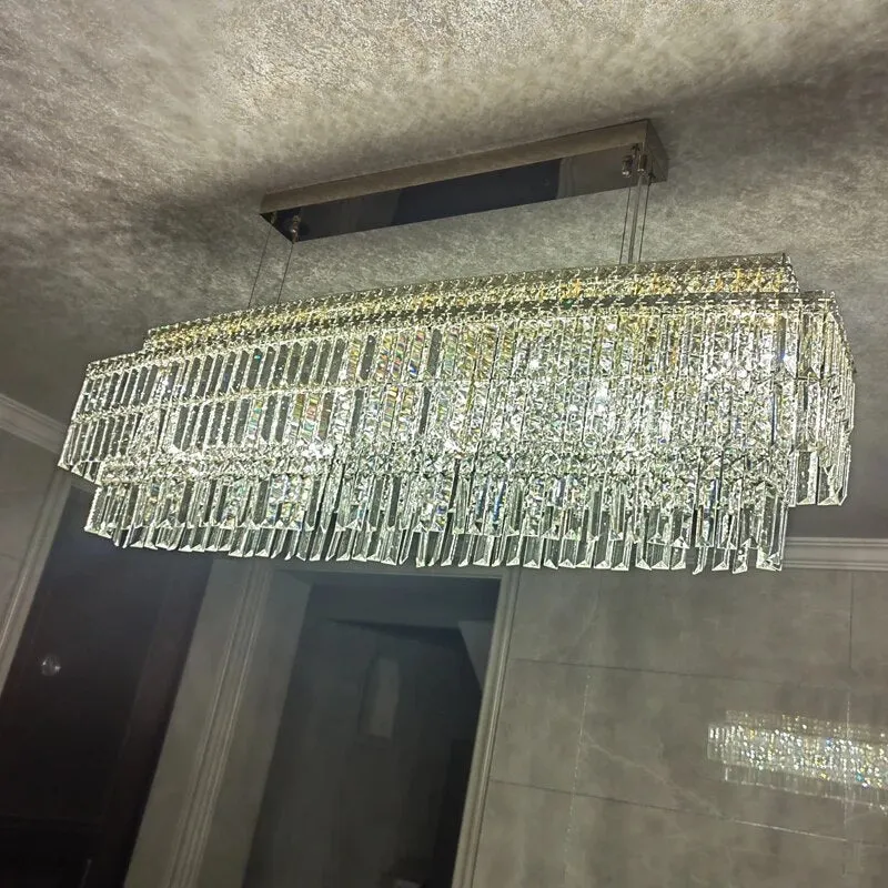 YLK Ageese - Modern Gold/Chrome Chandelier Rectangle Crystal Light