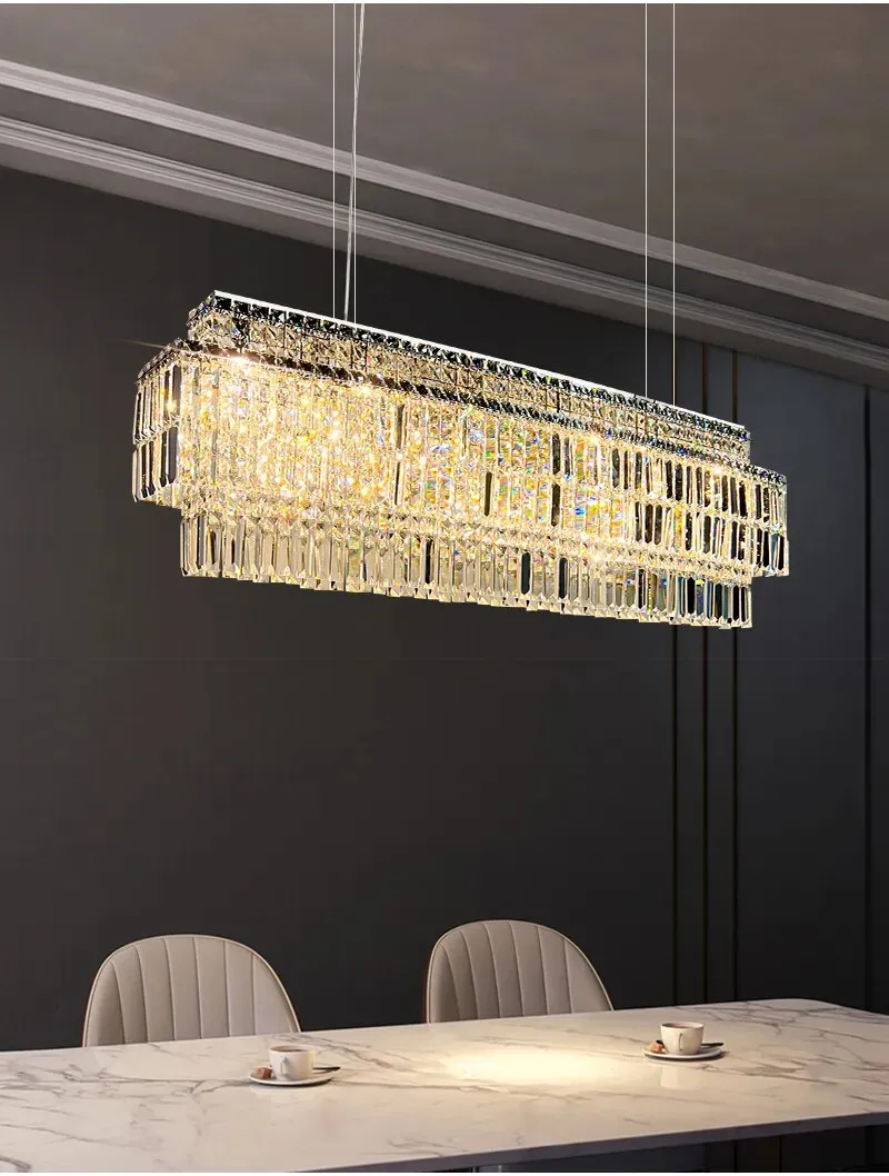 YLK Ageese - Modern Gold/Chrome Chandelier Rectangle Crystal Light