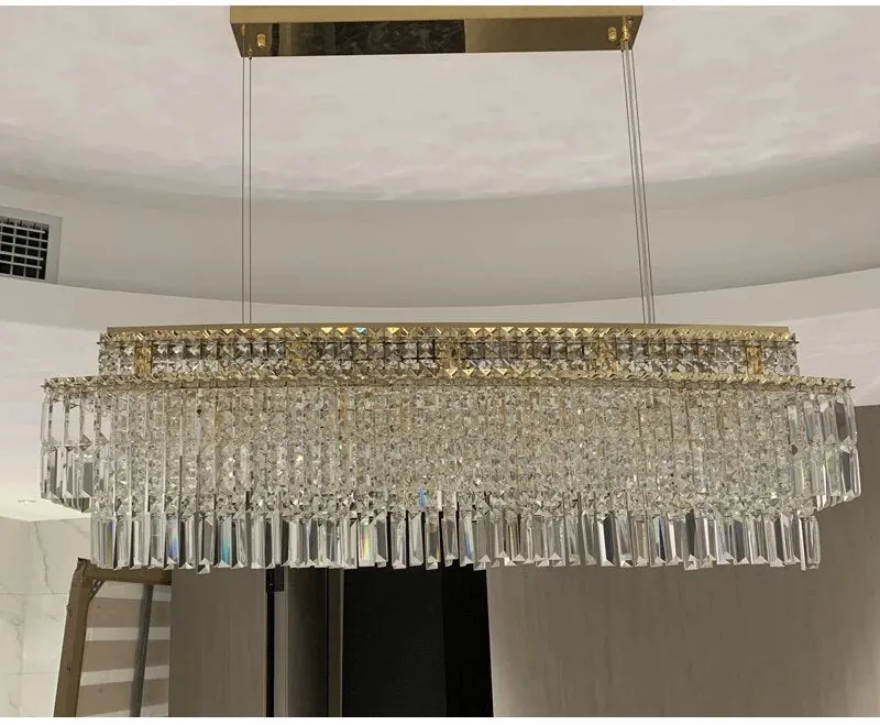 YLK Ageese - Modern Gold/Chrome Chandelier Rectangle Crystal Light