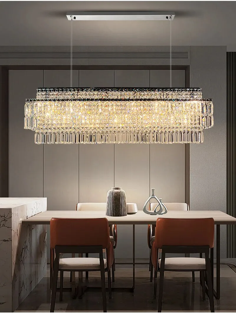 YLK Ageese - Modern Gold/Chrome Chandelier Rectangle Crystal Light