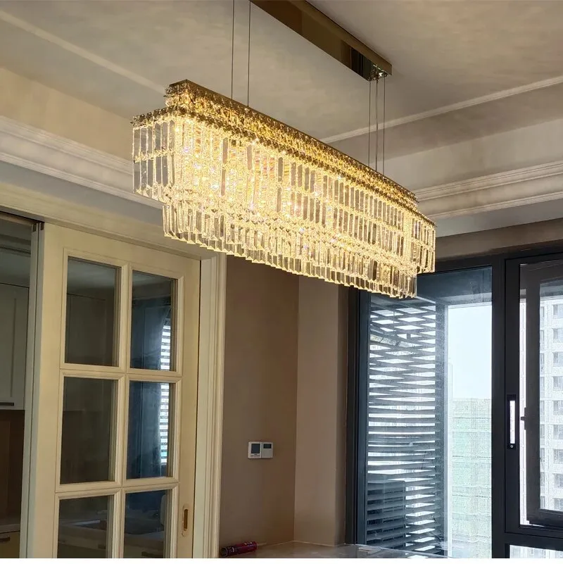 YLK Ageese - Modern Gold/Chrome Chandelier Rectangle Crystal Light