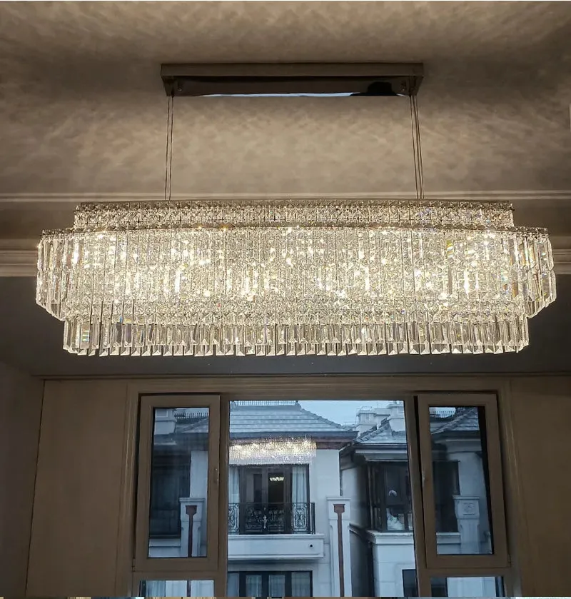 YLK Ageese - Modern Gold/Chrome Chandelier Rectangle Crystal Light