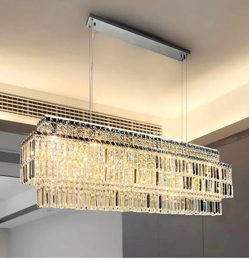 YLK Ageese - Modern Gold/Chrome Chandelier Rectangle Crystal Light