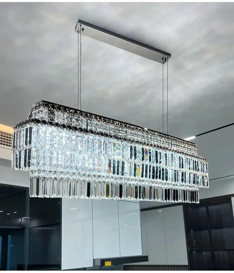 YLK Ageese - Modern Gold/Chrome Chandelier Rectangle Crystal Light