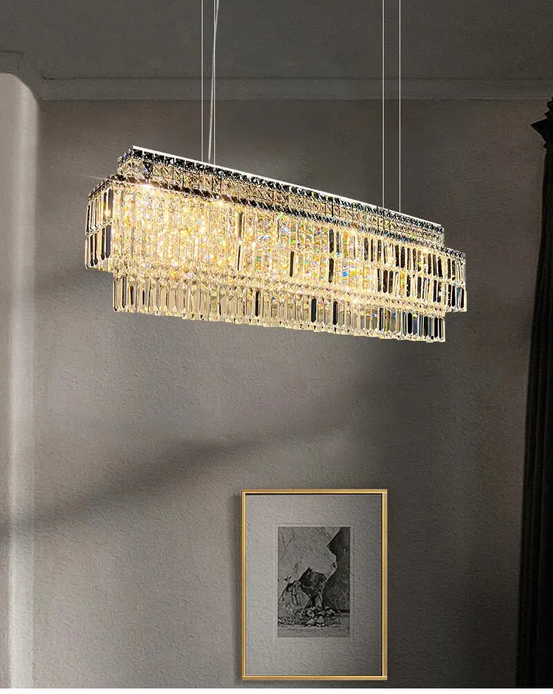 YLK Ageese - Modern Gold/Chrome Chandelier Rectangle Crystal Light