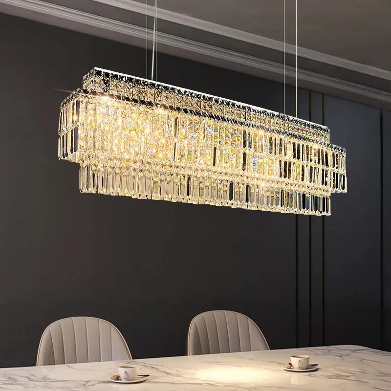 YLK Ageese - Modern Gold/Chrome Chandelier Rectangle Crystal Light